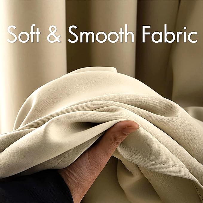 MIULEE Blackout Curtains for Bedroom Living Room Thermal Insulated Room Darkening Grommet Top Solid Light Blocking Drapery Set of 2 Window Panels 52 x 90 Inches Cream Beige