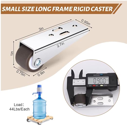 0.9Inch Low Profile Casters Wheels Set of 4, Mini Long Frame Rigid Caster - Image 5