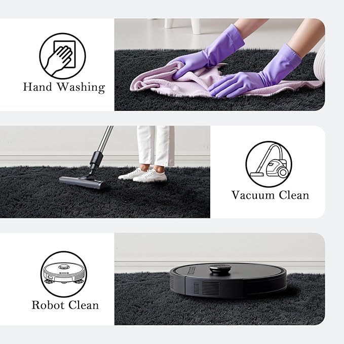 Area Rugs 9x12 Living Room, Large Area Rug Shag Shaggy Carpet Soft Plush Furry Bedside Rug, Machine Washable Area Rugs for Bedroom Kids Girls Boys Home Decor Anti Slip(9 x 12, Black)