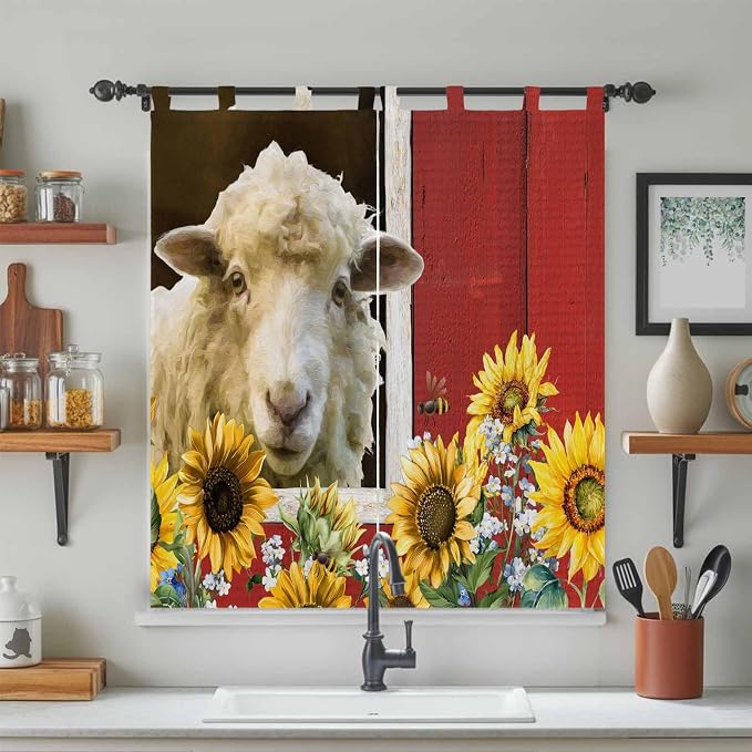 Sheep Flowers Living Room Curtains 84 Inch Length, Window Curtains Tab Top - Image 3