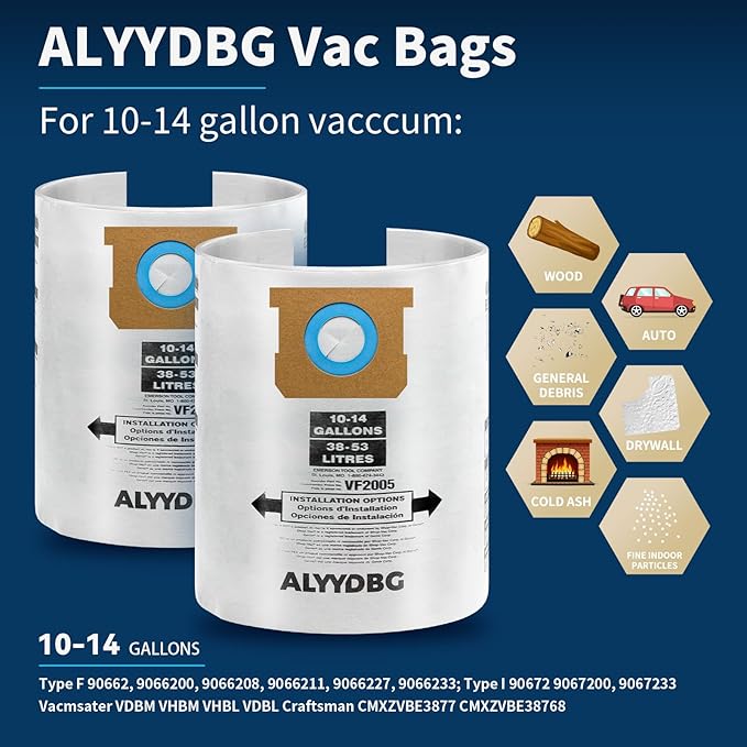 10 Pack Shop Vac 10-14 Gallon Vaccum Bags, ALYYDBG Type F 90662 9066200 9066233 - Image 2