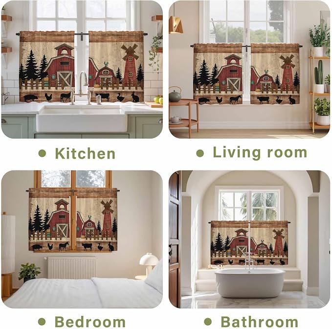 Brown Farmhouse Kitchen Curtains, Vintage Country Animals Wooden Grain Light - Image 8