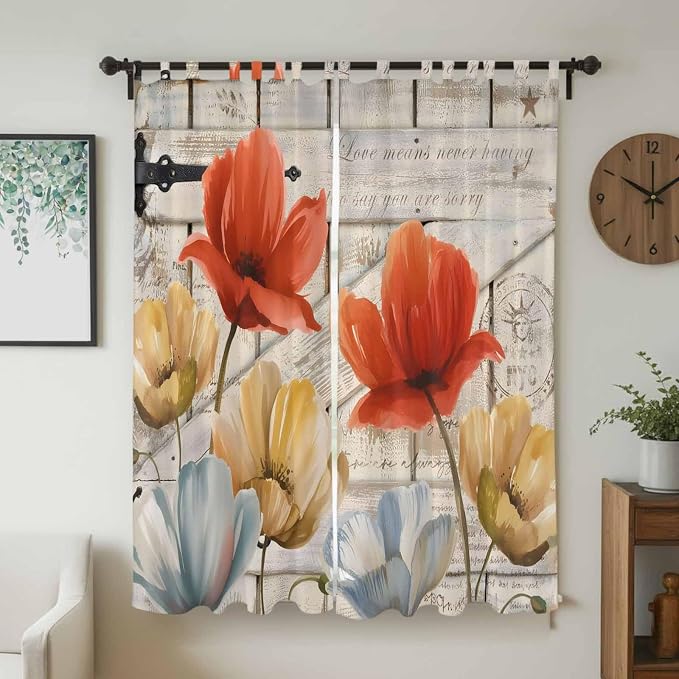 Retro Floral Living Room Curtains 96 Inch Length, Window Curtains Tab Top - Image 2