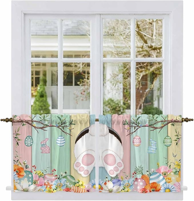 Easter Kitchen Tier Curtains 24 Inch Long 2 Panel Set, Rod Pocket Cafe Small - Image 2