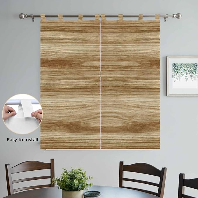 Light Brown Wood Grain Living Room Curtains 84 Inch Length, Window Curtains Tab - Image 4