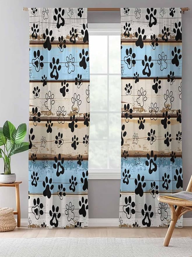 Sheer Curtains 108 Inches Long, Vintage Farmhouse Rustic Wooden Grain Privacy - Image 5