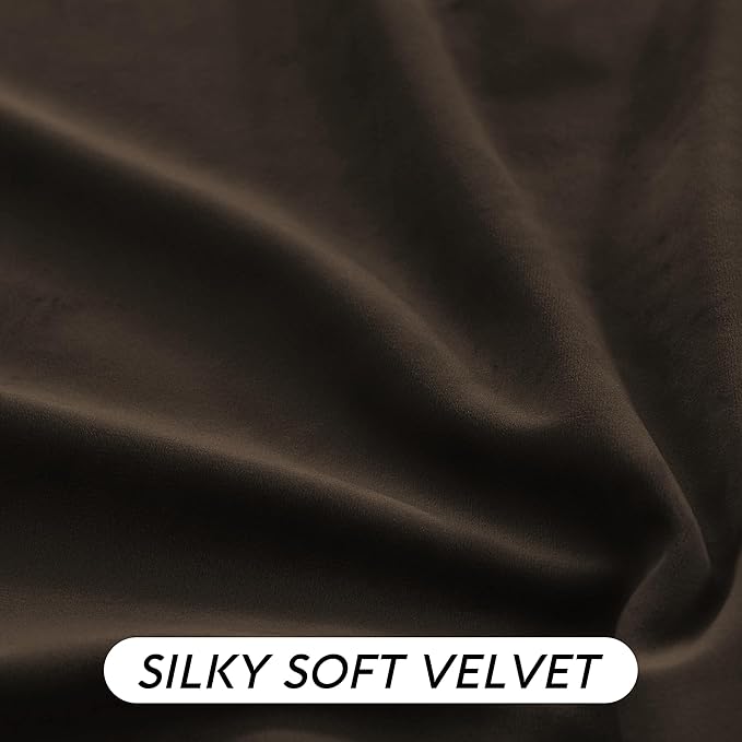 RYB HOME Brown Blackout Curtains 84 inches Long Velvet, Room Darkening Thermal Insulated Drapes with Hook Belt for Bedroom Home Theater, W 52 x L 84 inches, 2 Panels Set