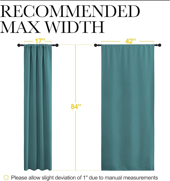 NICETOWN Blackout Curtain for Kitchen Window - Function Thermal Insulated Blackout Panels for Bedroom - 1 Pair, Sea Teal - Rod Pocket Style - 42 by 84 inches