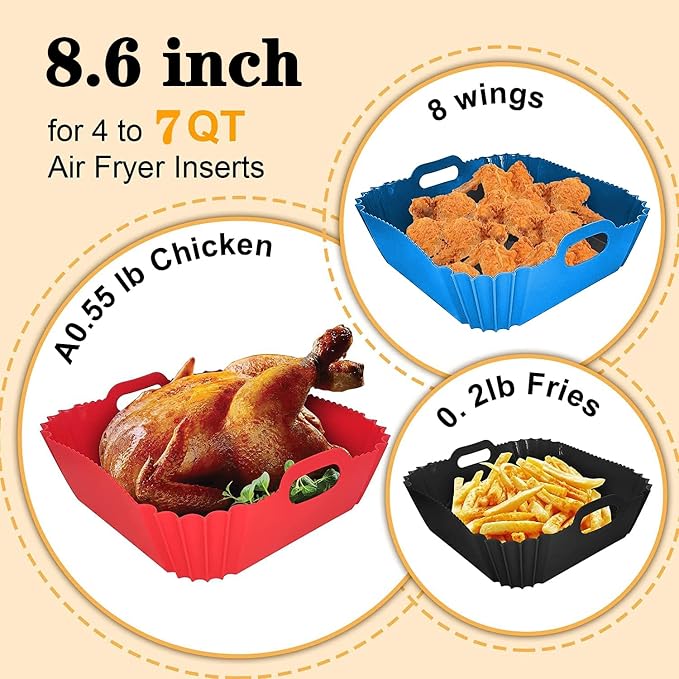 3Pcs Silicone Air Fryer Liners Reusable Square Thickened Airfryer Basket - Image 6