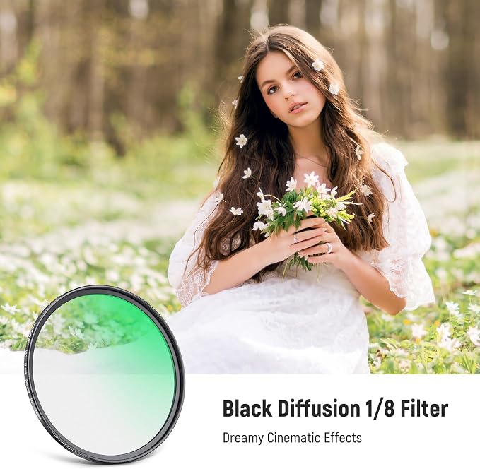 NEEWER 72mm Black Diffusion 1/8 Filter Soft Dreamy Cinematic Effect Filter - Image 2