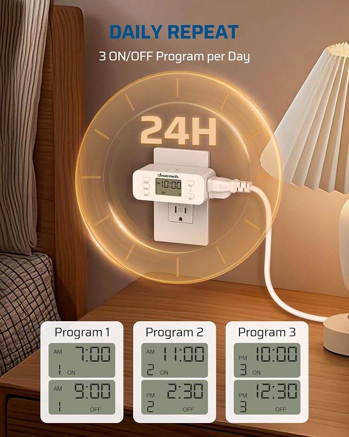 DEWENWILS 24 Hour Programmable Digital Timer Outlet, 2 Pack Timers - Image 3