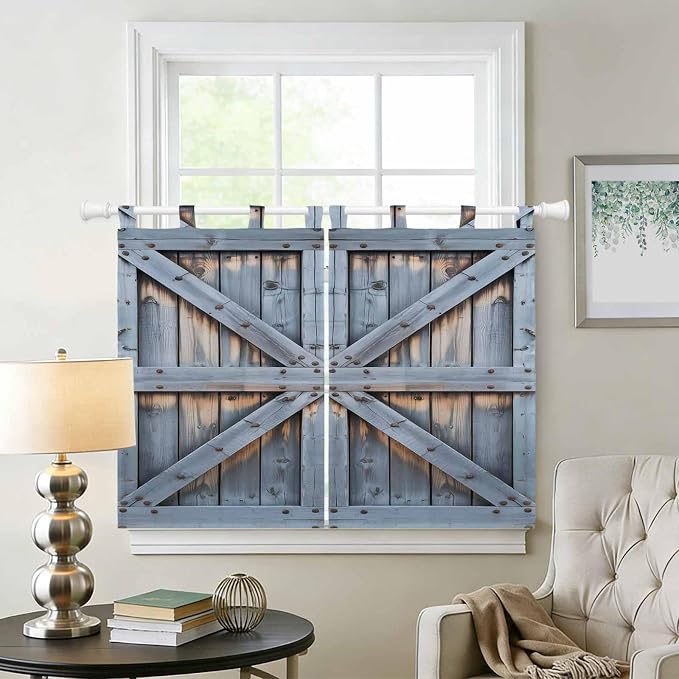 Farmhouse Wood Grain Bedroom Curtains 63 Inch Length, Window Curtains Tab Top - Image 2