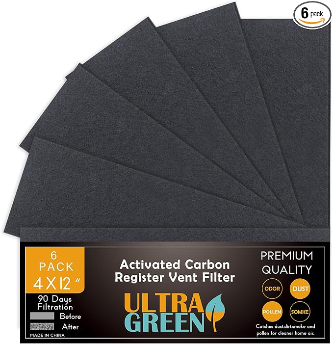 4 x 12 Inch Air Vent Filters, Activated Carbon Charcoal Filter by ULTRA+GREEN