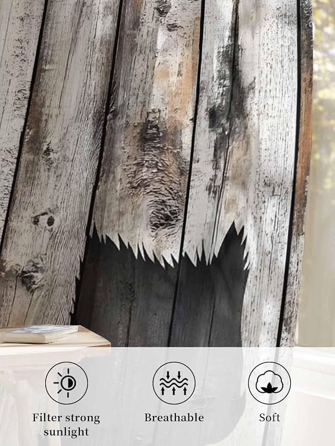 Sheer Curtains 84 Inches Long, Farmhouse Country Vintage Wood Grain Privacy - Image 6