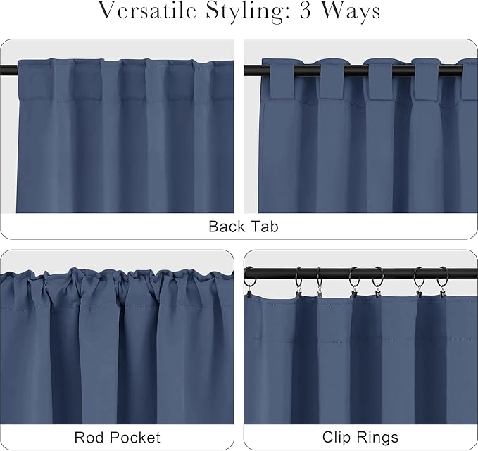 PONY DANCE Bedroom Curtain Panels - Window Drapes Home Decor Light Block Room Darkening Back Tab/Rod Pocket Energy Efficient for Dining Room, 42" W by 63" L, Blue Haze, 2 Pieces