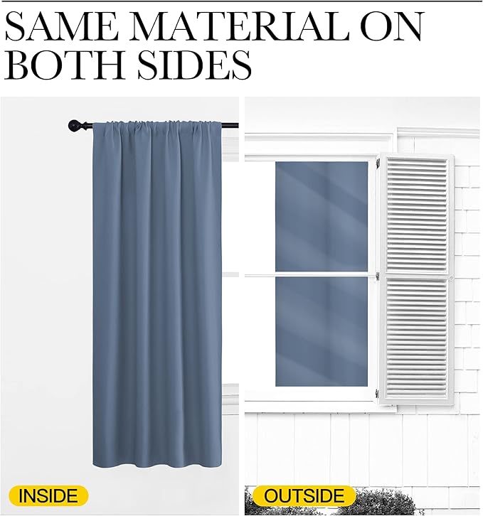 NICETOWN Kitchen Curtains, Short Blackout Curtains & Drapes, Small Window Rod Pocket Draperies for Bedroom (Stone Blue, 42 inches Wide x 54 inches Long, Set of 2)