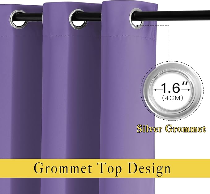 NICETOWN Blackout Curtains 63 inches Long, Grommet Window Treatment Energy Saving Thermal Drapes Room Darkening for Living Room/Bedroom, 2 Panels, W46 x L63, Lilac Purple