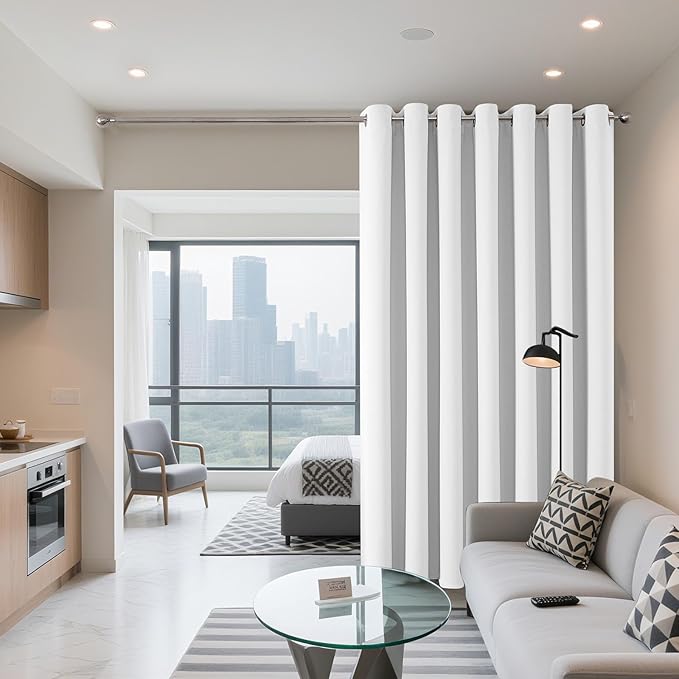 Joydeco Blackout Patio Sliding Door Curtains 96 Inches Long, Grommet Privacy Room Divider Curtains, Extra Wide Thermal Blackout Drapes for Bedroom Living Room (Pure White, 80Wx96L, 1 Panel)