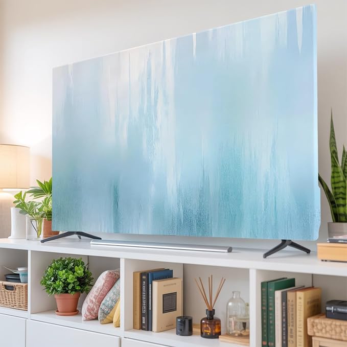 Minimalist Blue Background Indoor TV Cover, Elastic TV Screen Protector Solid - Image 6
