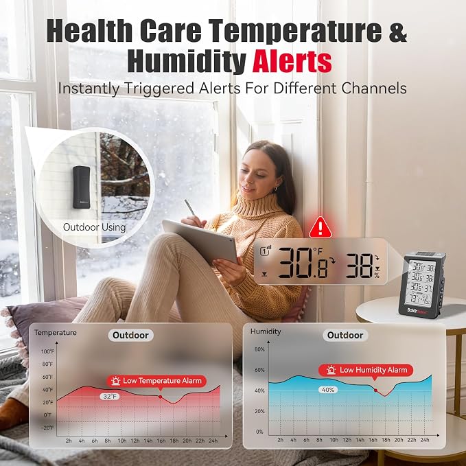 BaldrTherm Indoor Outdoor Thermometer Wireless, Temperature Humidity Monitor - Image 4