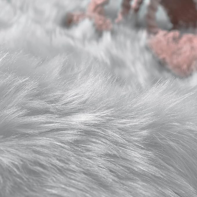 Goolela Grey Round Rug 5ft Gray Fluffy Fuzzy Furry Circle Carpet for Bedroom Living Room Faux Sheenpskin Fur Rug Plush Shaggy Washable