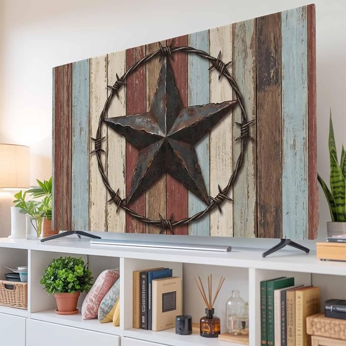 Retro Country Star Wood Board Indoor TV Cover, Elastic TV Screen Protector - Image 6