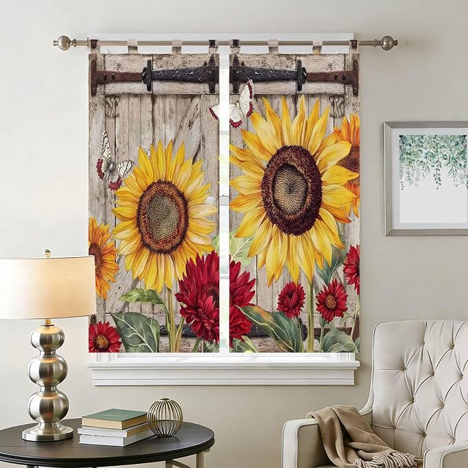 Sunflowers Living Room Curtains 84 Inch Length, Window Curtains Tab Top - Image 2
