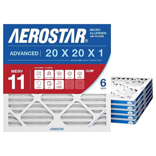 Aerostar 20x20x1 MERV 11 Air Filter, ACTUAL SIZE, Air Conditioning & Furnace by AirFiltersDelivered