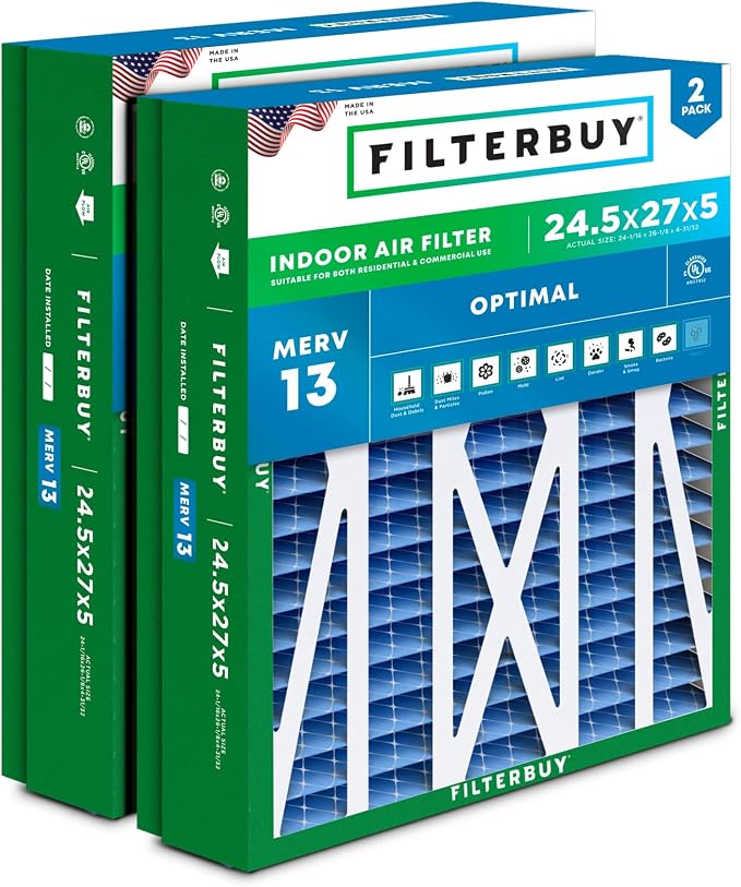 Filterbuy 24.5x27x5 Air Filter MERV 13 Optimal Smoke & Allergy Defense by Filterbuy