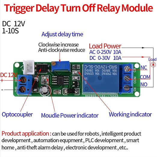 Timer Relay Module, DC 12V Adjustable Timer Delay Turn Off Module Timing Relay - Image 10