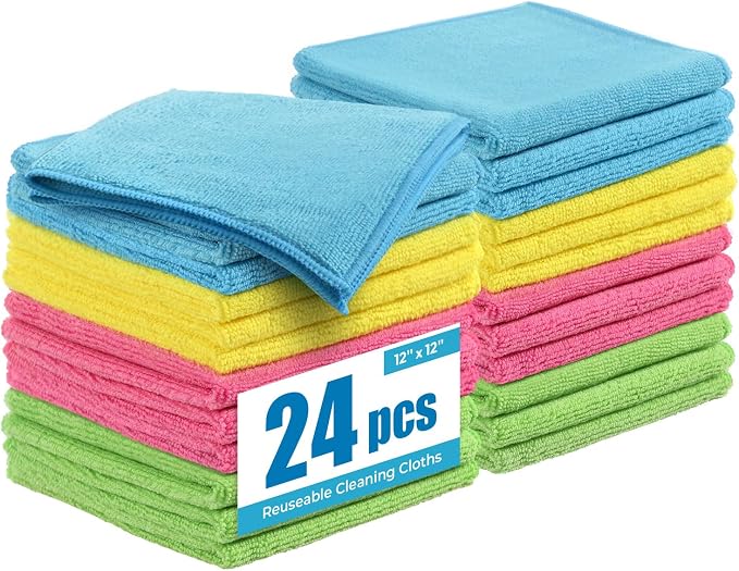 Microfiber Cleaning Cloth, 24 Pack, 12x12 Inch by Tekswip