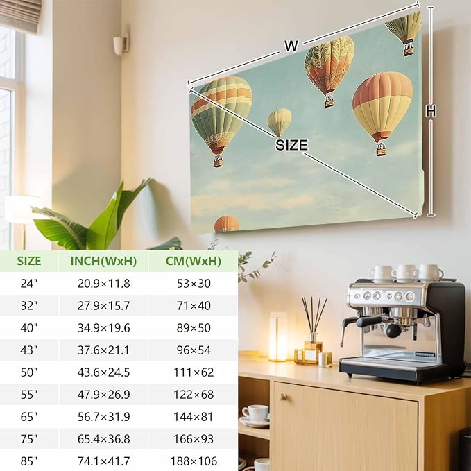 Indoor TV Cover for 55 Inche Screen, Retro Style Hot Air Balloon Stretch TV - Image 3