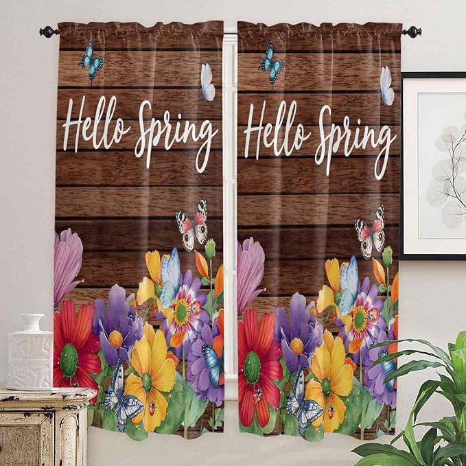 Spring Flowers Living Room Curtains 72 Inches length, Watercolor Farmhouse - Image 2