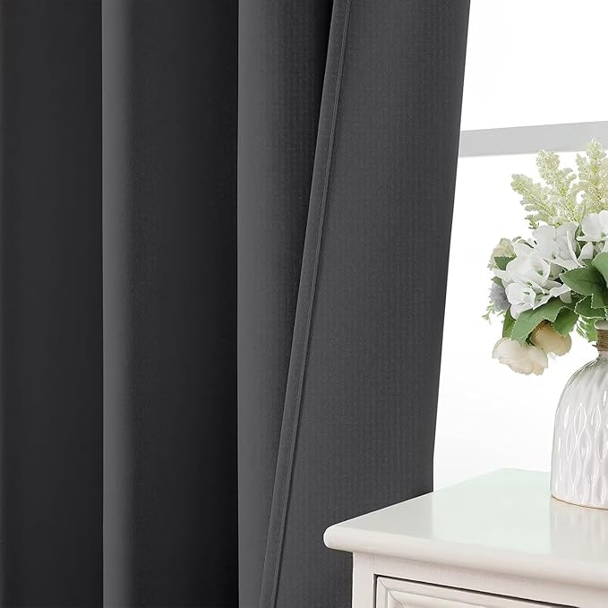 Joydeco Blackout Curtains 72 Inch Length 2 Panels Set, Thermal Insulated Long Curtains& Drapes 2 Burg, Room Darkening Grommet Drapes for Living Room Bedroom Window (Dark Grey, W52 x L72 Inch)