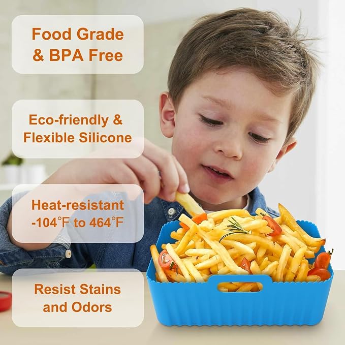 Silicone Air Fryer Liners Rectangle 2 Pack 8.0 Inch Airfryer Liners 8-10 QT - Image 4