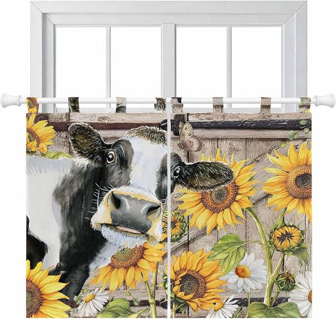 Retro Farmhouse Flower Kitchen Curtains 45 Inch Length, Short Cafe Window by Unknown