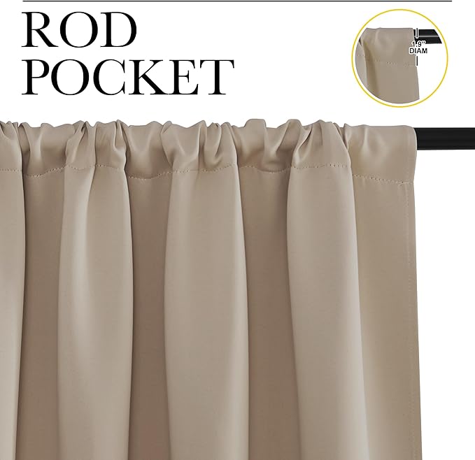 NICETOWN Blackout Curtains for Living Curtains, Taupe, 2 Panels, 42 by 72, Room Darkening Window Curtain Panels, Easy-Care Solid Thermal Insulated Draperies/Drapes for Daughter Room