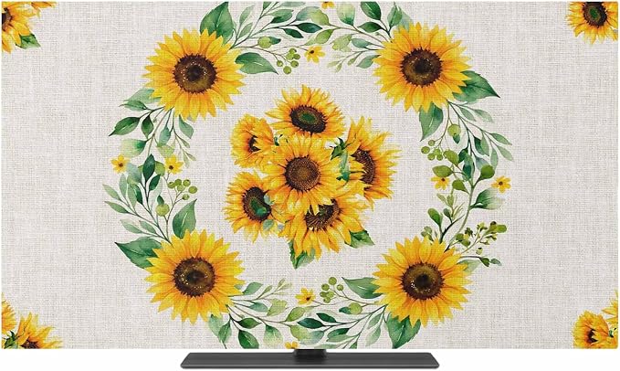 Rustic Sunflower Leaf Wreath Indoor TV Cover, Elastic TV Screen Protector - Image 2
