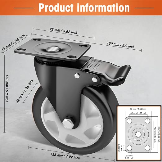 Casters, Top Plate Swivel Wheels, Locking Casters - Image 5
