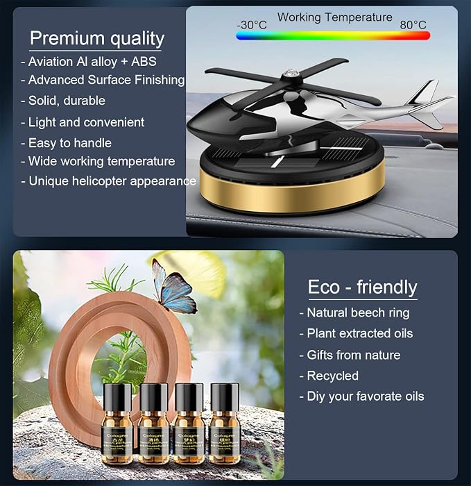 Al Alloy Helicopter Solar Air Freshener, Home&Car Interior Décor Model|Gold | - Image 4