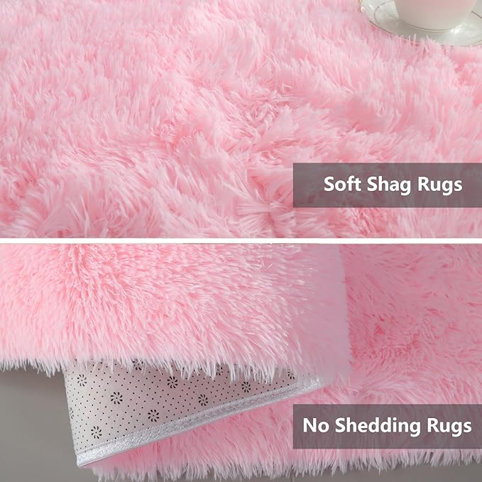 Shag Area Rugs for Bedroom Living Room,Ultra Soft Fluffy Area Rugs for Dorm,Indoor Carpet Nursery Rugs for Kids Girls Room Home Decor (Pink, 8x10 Feet)