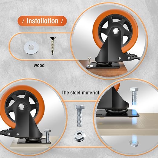 Casters, Top Plate Swivel Wheels, Locking Casters - Image 4