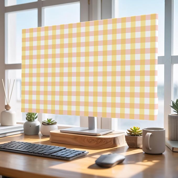 Vintage Yellow Buffalo Plaid Indoor TV Cover, Elastic TV Screen Protector - Image 4