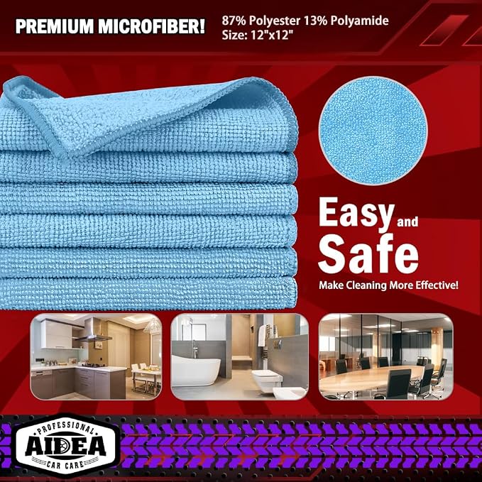 AIDEA Microfiber Cleaning Cloth Blue, Shop Rags, Microfiber Towels - Image 6