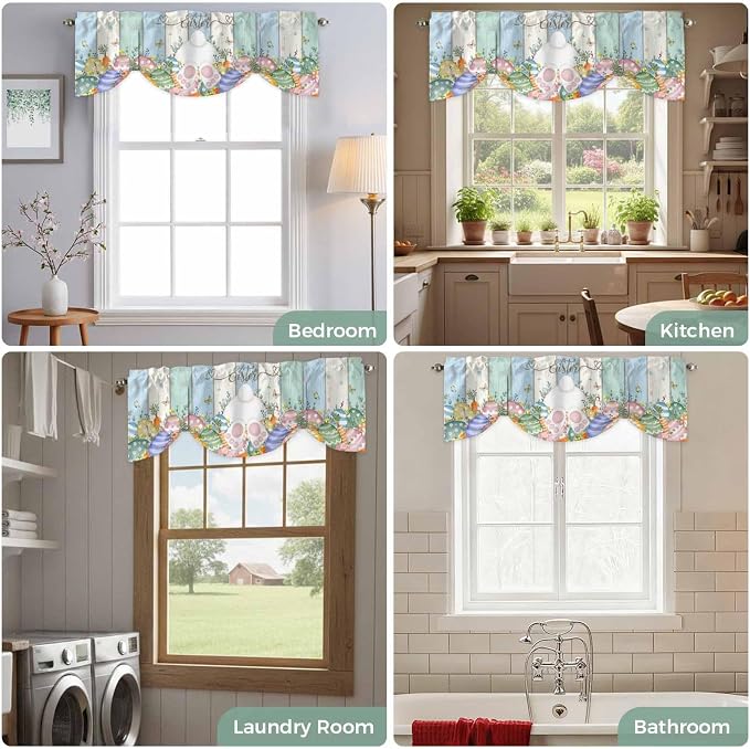 Easter Tie Up Valance Curtains for Windows, Kitchen Curtains Window Shades - Image 8
