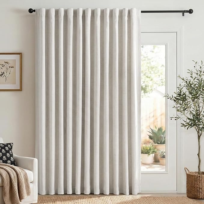 100% Blackout Shield Linen Blackout Curtains for Bedroom 90 Inches Long, Back Tab/Rod Pocket Living Room Drapes, Thermal Insulated Blackout Curtains 1 Panel Set, 100" W x 90" L, Beige