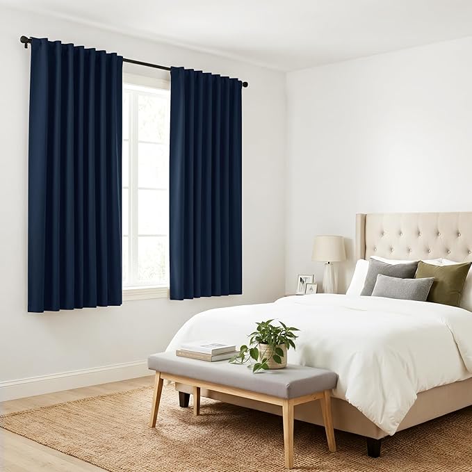 PONY DANCE Living Room Curtains - 42 Wide x 72 Inches Long, Navy Blue Blackout Drapes Thermal Insulated Back Tab & Rod Pocket Curtains/Window Covering for Kids' Room, 2 Panels