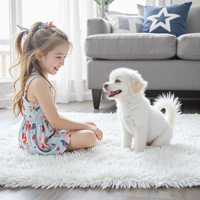 Rugs for Living Room 5x8, Alfombras para Salas Fluffy Shag Large Fuzzy Plush Soft Area Rug, Shaggy Carpets for Bedroom, Kids Boys Girls Home Decor Aesthetic(5 x 8, White)