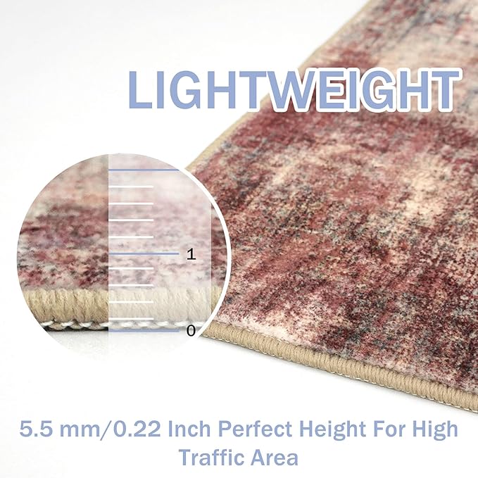 IOHOUZE Abstract Runner Rug 3x16 Ft Washable Runners for Hallways, Non Slip Kitchen Runner Printed Faux Wool Entryway Runner Indoor, Modern Abstract Floor Carpet for Hall Stair, Red/Multi