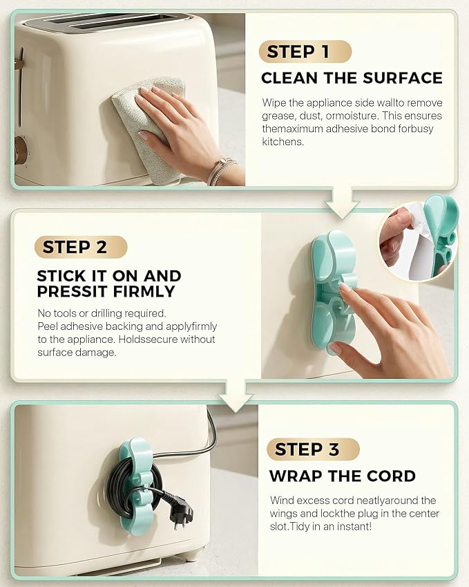 6 PCS Cord Organizer for Appliances, Upgraded Kitchen Appliance Cord Organizer - Image 6